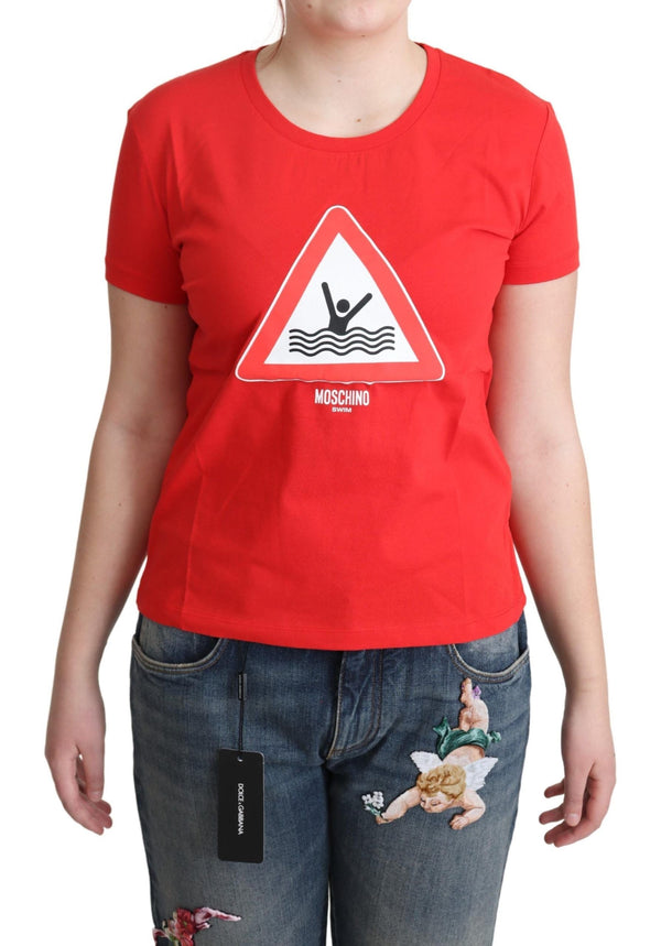 Moschino - Red Cotton Swim Graphic Triangle Print T-shirt