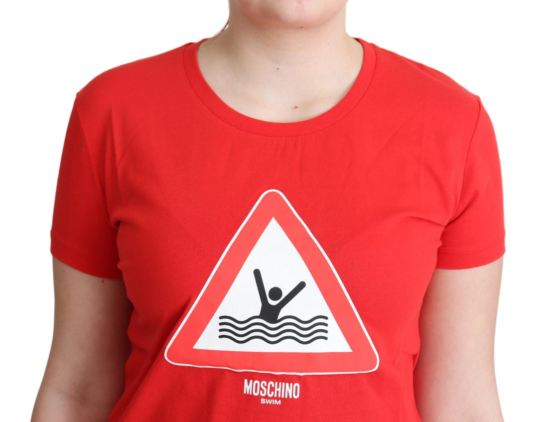 Moschino - Red Cotton Swim Graphic Triangle Print T-shirt