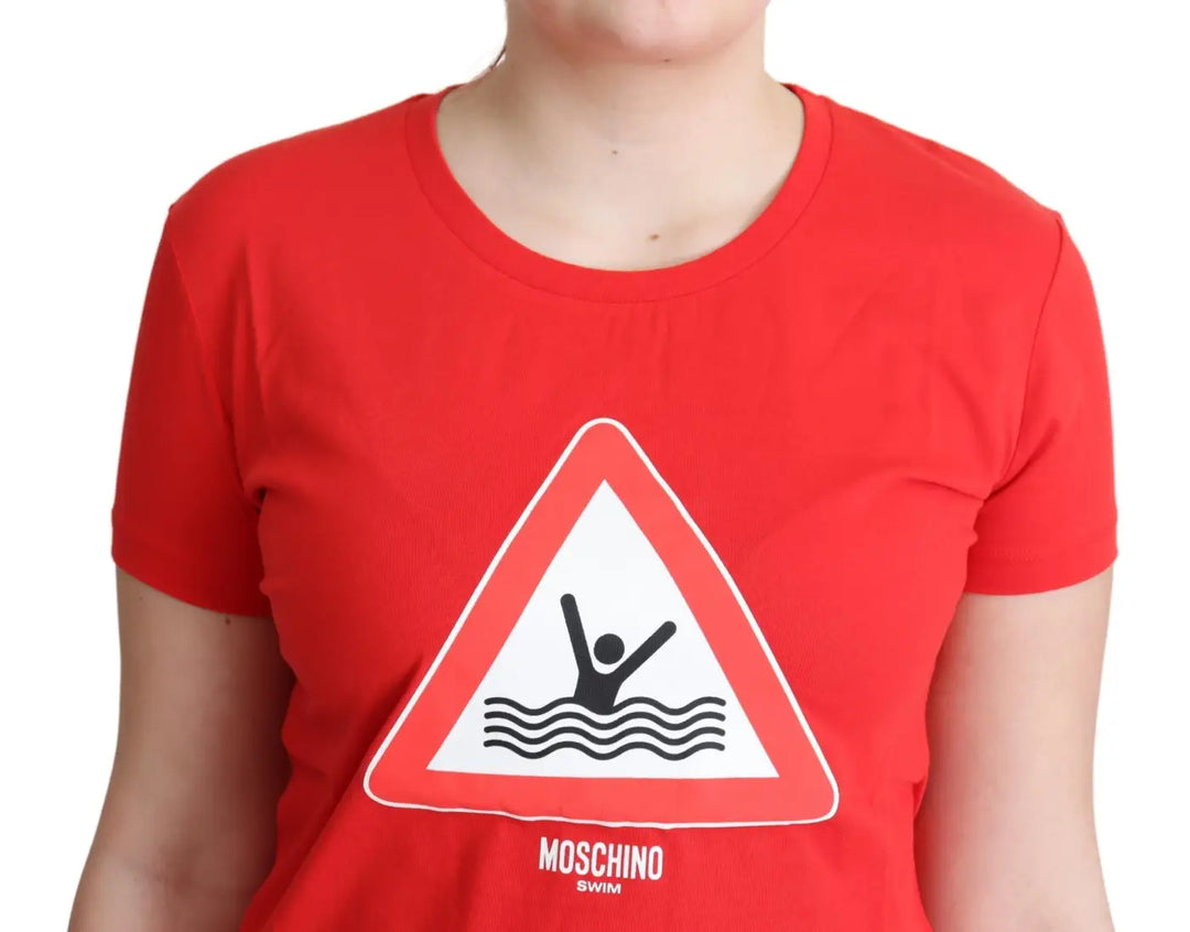 Moschino Red Cotton Swim Graphic Triangle Print T-shirt