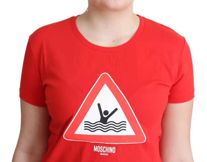 Moschino Red Cotton Swim Graphic Triangle Print T-shirt