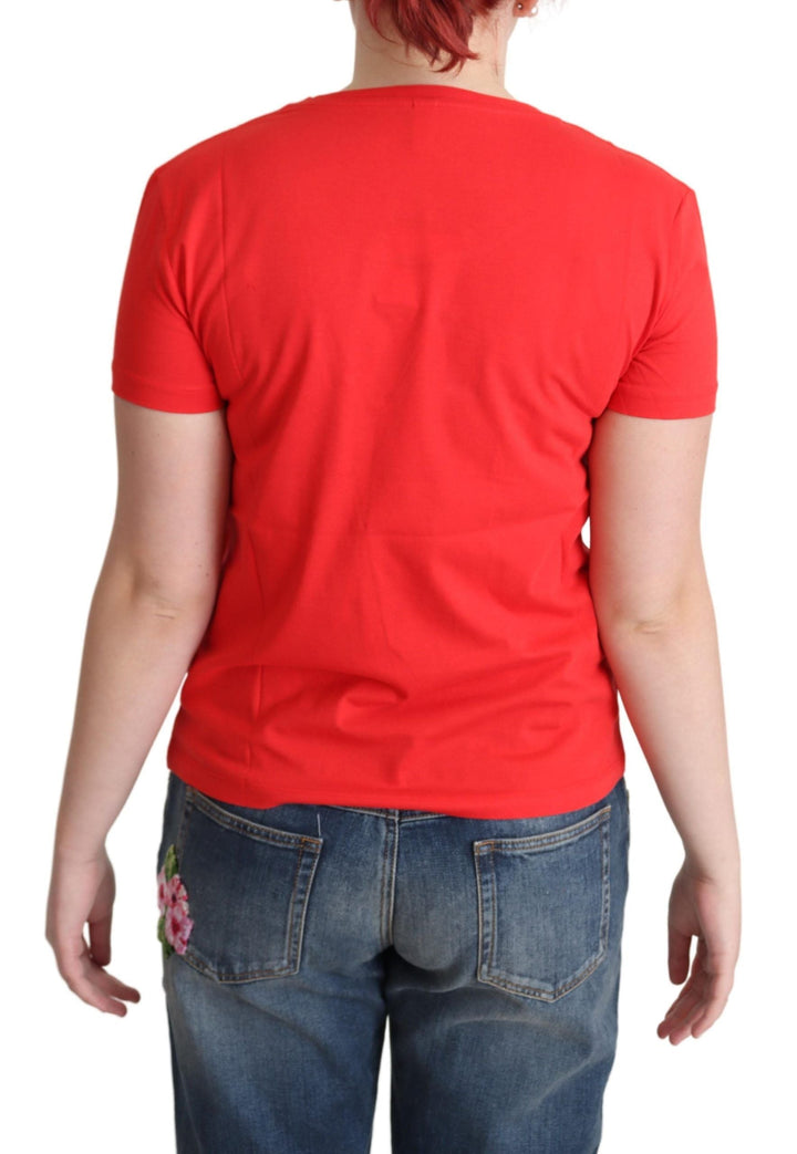 Moschino - Red Printed Cotton Short Sleeves Tops Blouse T-shirt