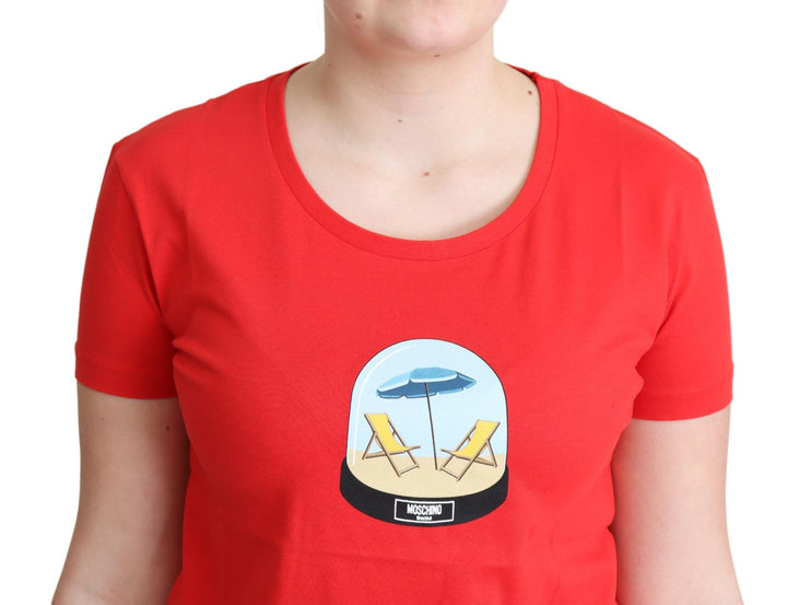 Moschino - Red Printed Cotton Short Sleeves Tops Blouse T-shirt