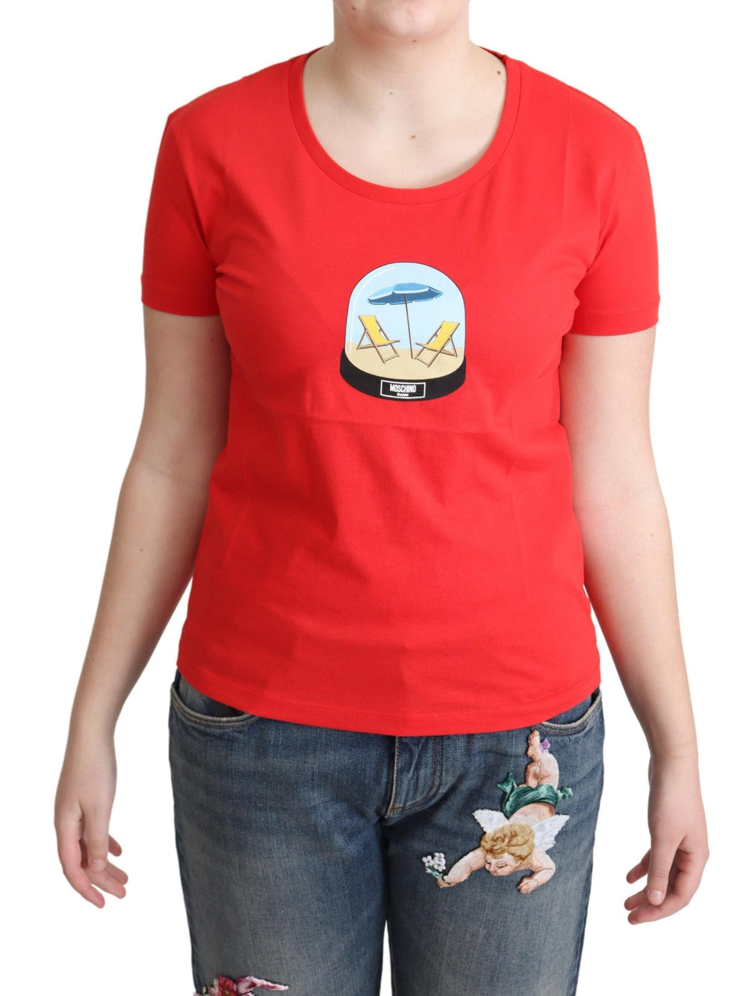 Moschino - Red Printed Cotton Short Sleeves Tops Blouse T-shirt