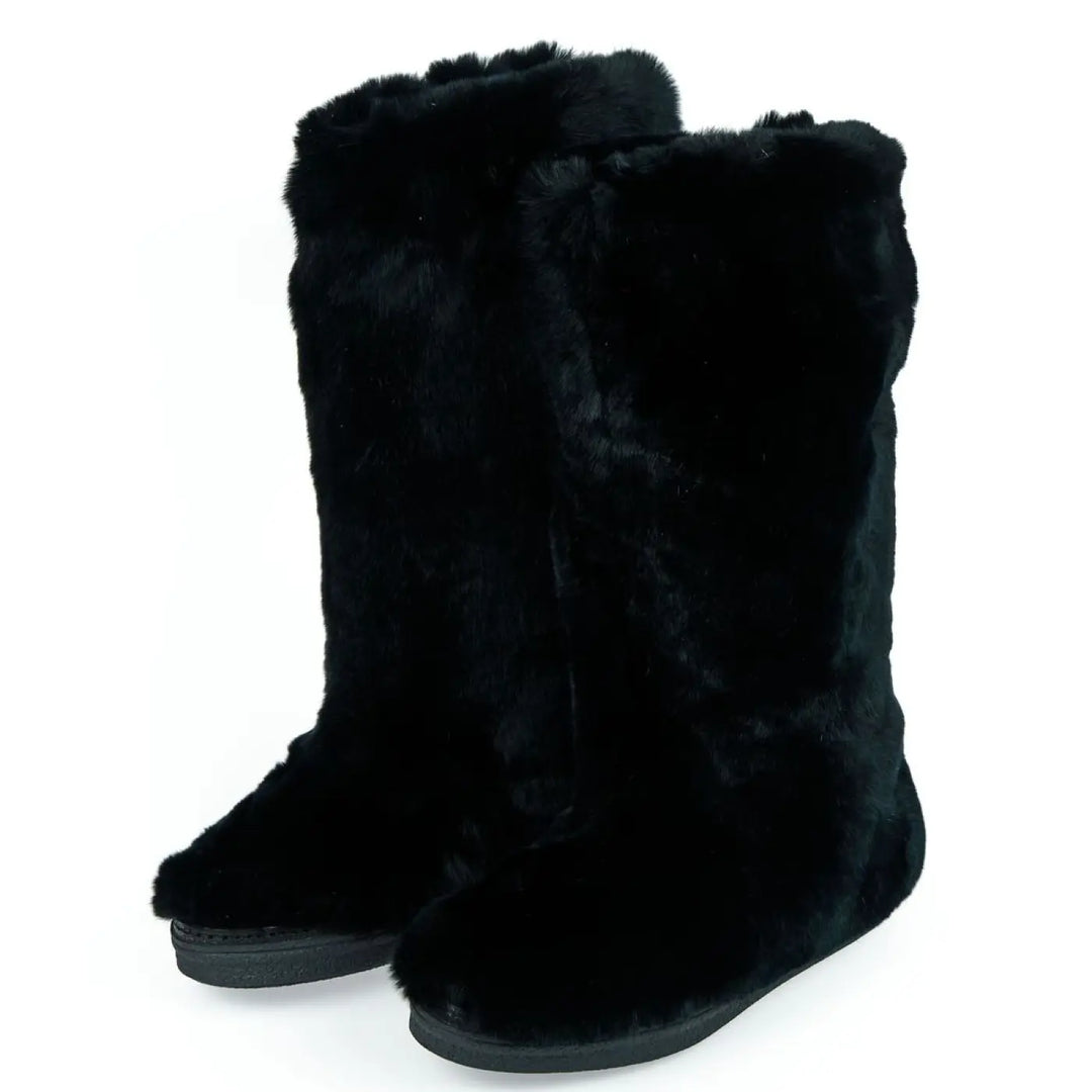 Mr&amp;mrs Italy Black Rabbit Fur Women Shoe