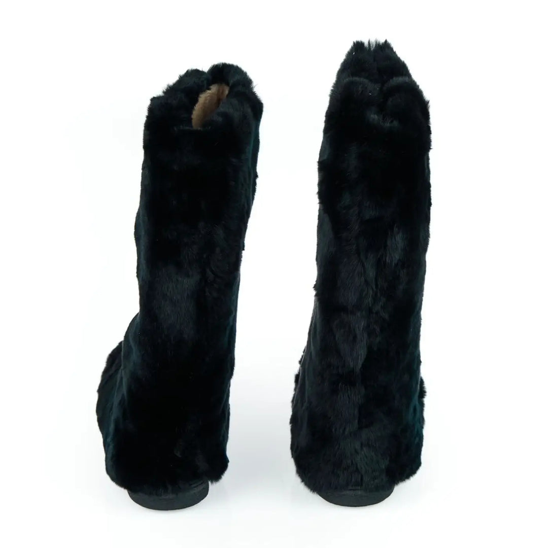 Mr&amp;mrs Italy Black Rabbit Fur Women Shoe