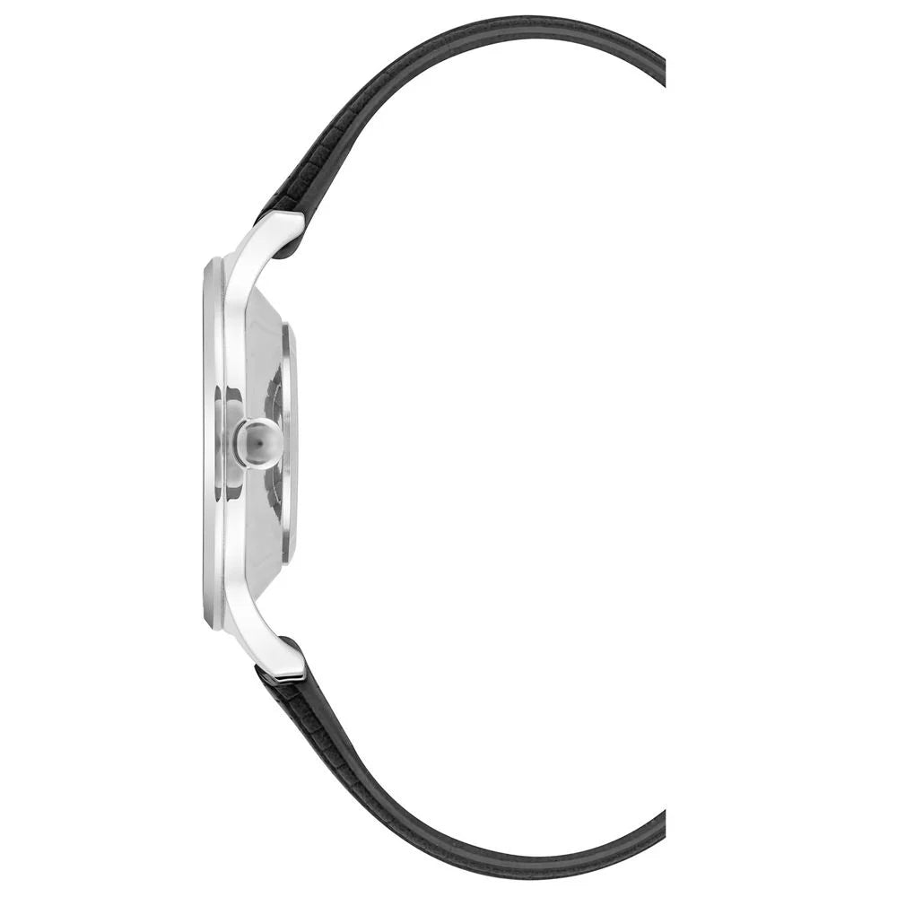 Nine West Black Leather Dress Watch with Grey Metal Quartz 34mm