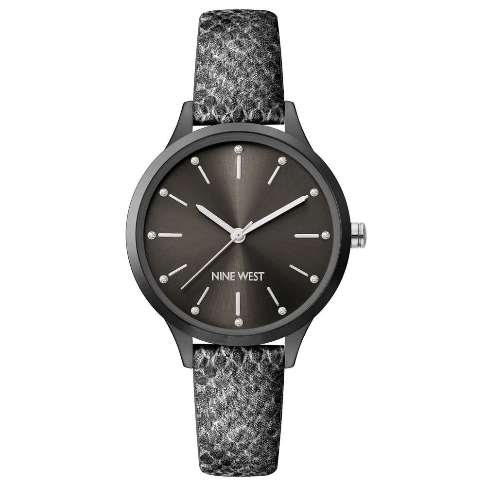 Nine West Black Leather Dress Watch Stainless Steel 34mm