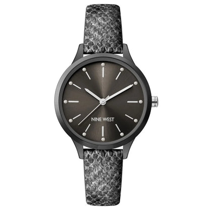Nine West Black Leather Dress Watch Stainless Steel 34mm