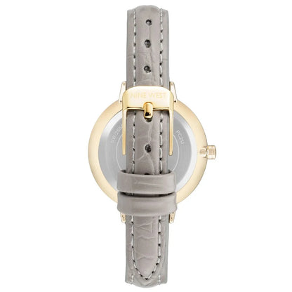 Nine West Gray Leather Dress Watch with Golden Metal Details