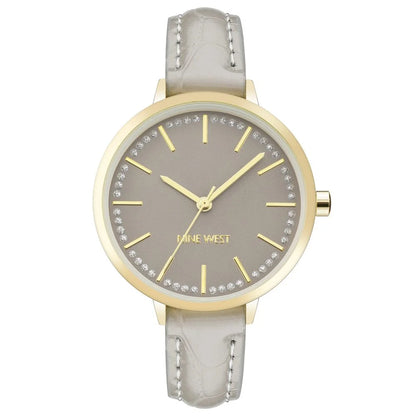 Nine West Gray Leather Dress Watch with Golden Metal Details