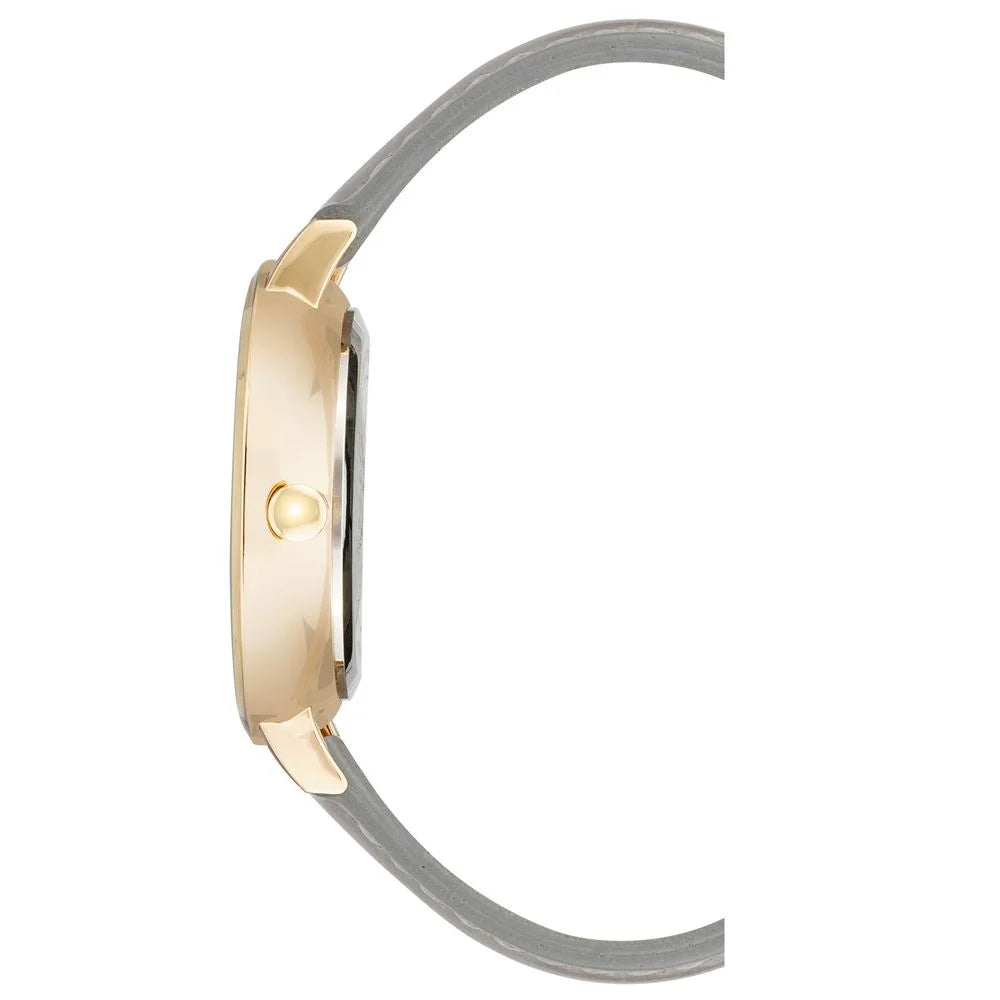 Nine West Gray Leather Dress Watch with Golden Metal Details