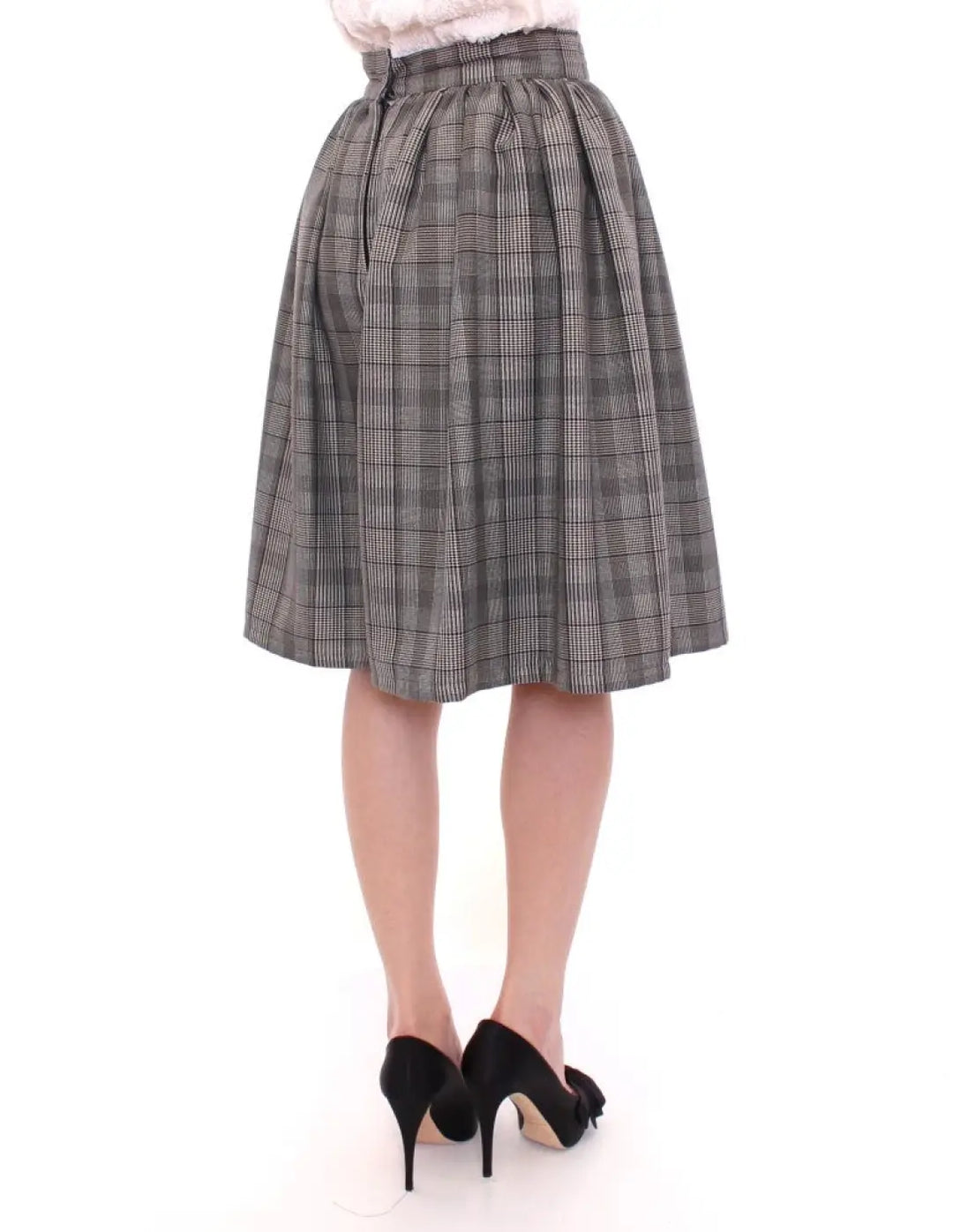Noemi Alemán Gray Checkered Wool Shorts Skirt