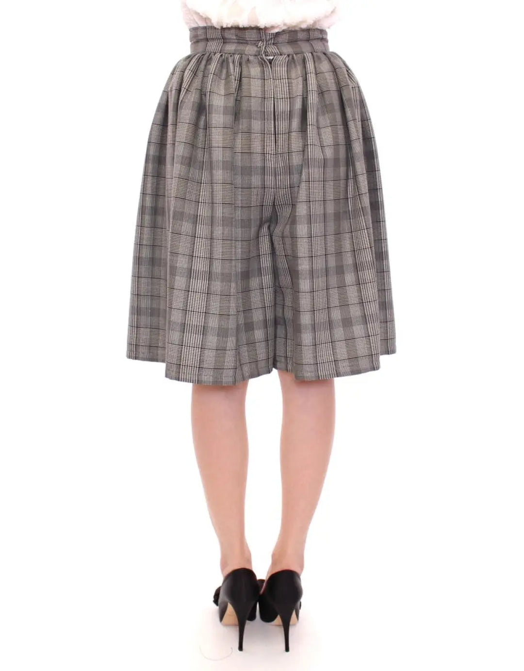 Noemi Alemán Gray Checkered Wool Shorts Skirt