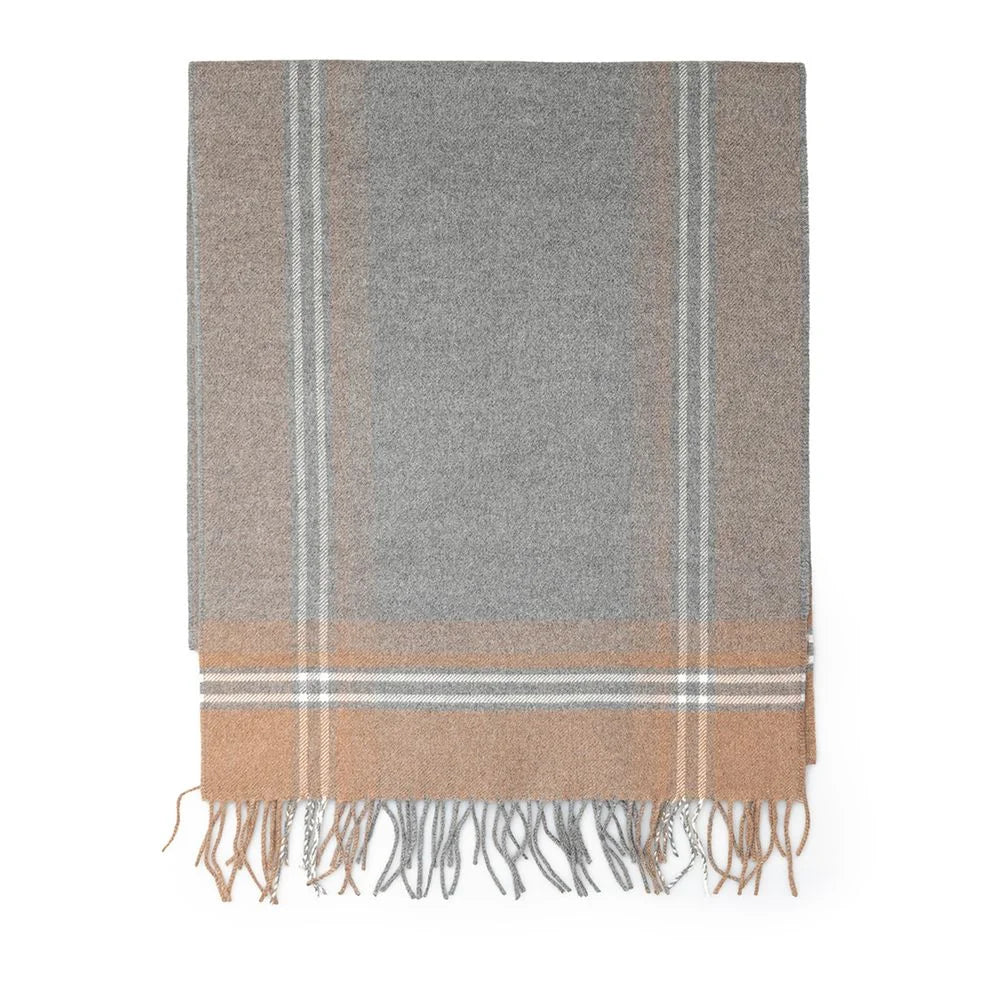 Novara Silk Scarf Check Print Cashmere Touch in Gray Beige Tessitura di