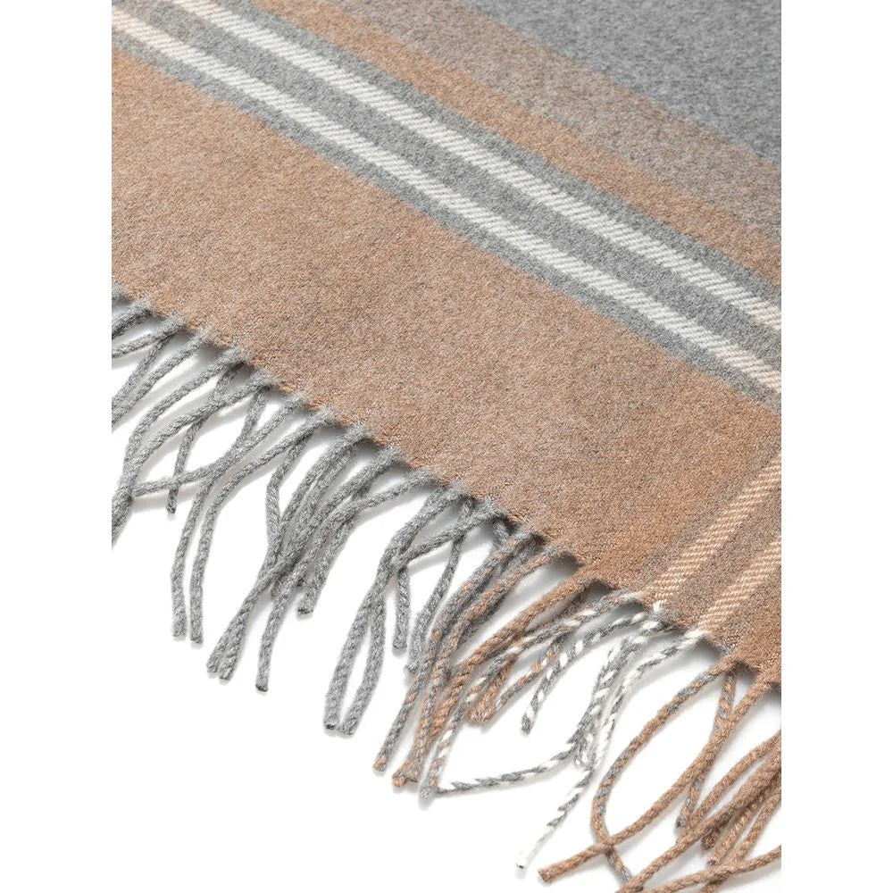 Novara Silk Scarf Check Print Cashmere Touch in Gray Beige Tessitura di