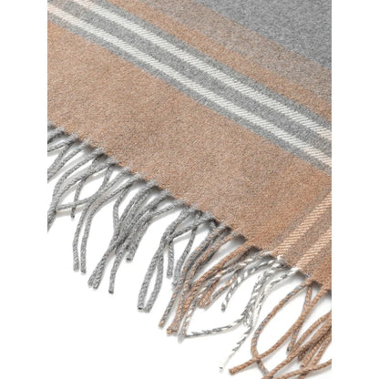 Novara Silk Scarf Check Print Cashmere Touch in Gray Beige Tessitura di