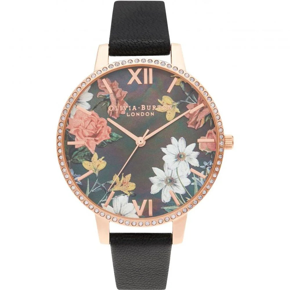 Olivia Burton Black Artificial Leather Watch with Multicolored Dial
