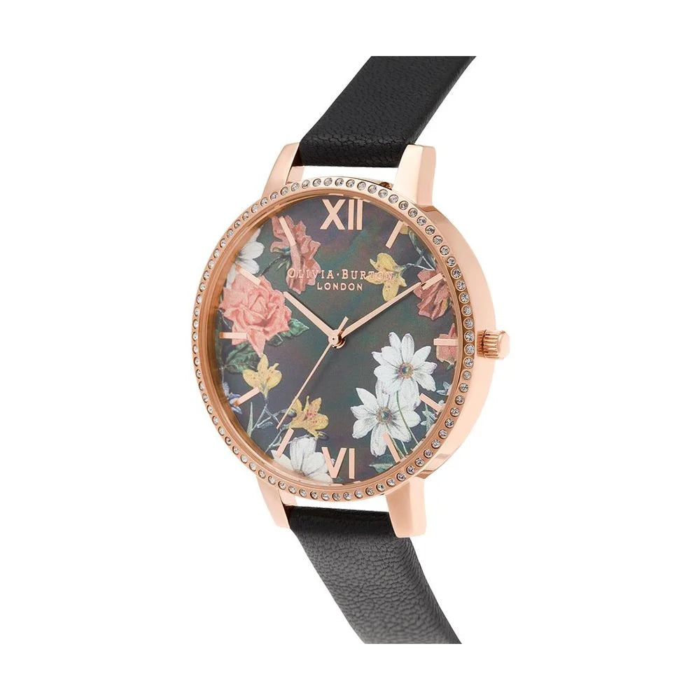 Olivia Burton Black Artificial Leather Watch with Multicolored Dial