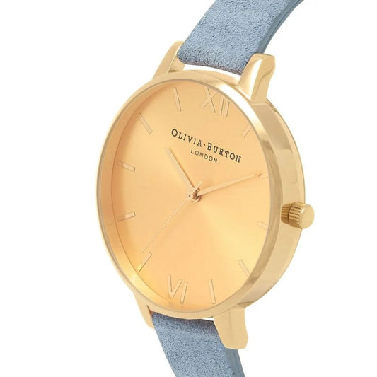 Olivia Burton Blue Artificial Leather Watch with Golden Stainless Steel