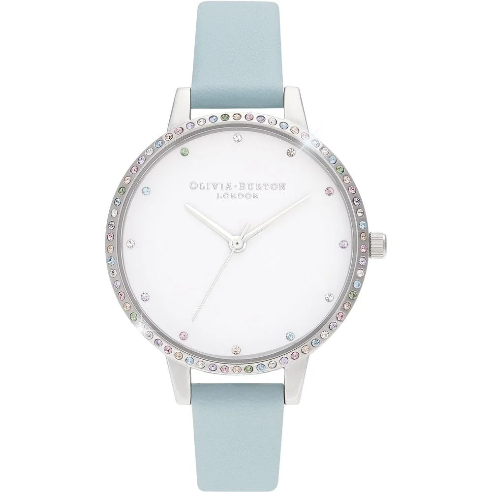 Olivia Burton Blue Artificial Leather Watch Silver Stainless Steel 34mm