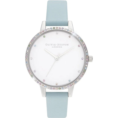 Olivia Burton Blue Artificial Leather Watch Silver Stainless Steel 34mm