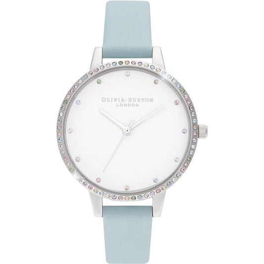 Olivia Burton Blue Artificial Leather Watch Silver Stainless Steel 34mm