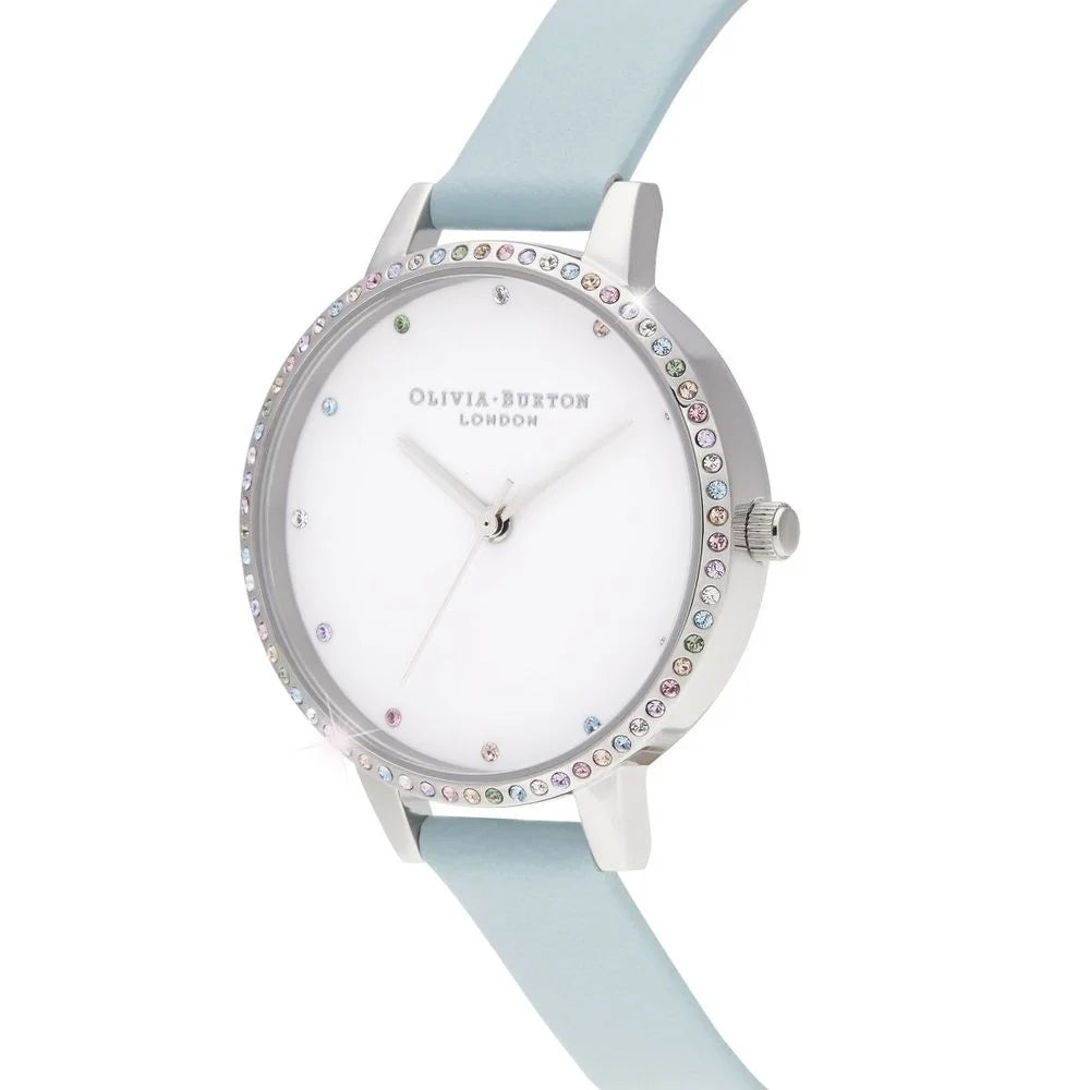 Olivia Burton Blue Artificial Leather Watch Silver Stainless Steel 34mm