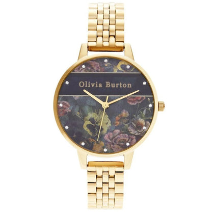 Olivia Burton Gold Stainless Steel Watch with Blue Dial