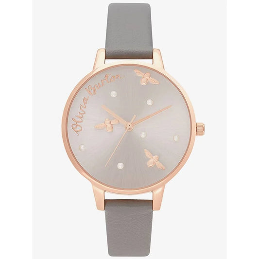 Olivia Burton Gray Watch with Artificial Leather and Pink Stainless Steel