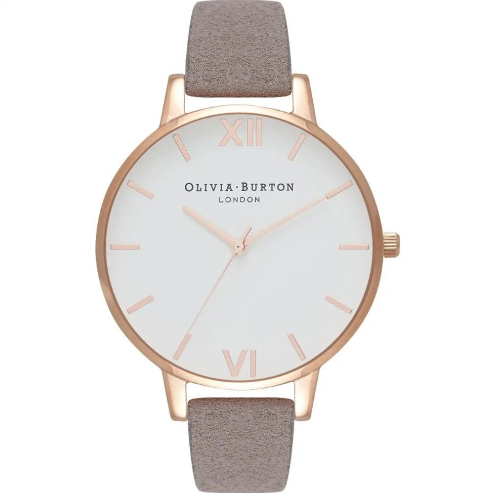 Olivia Burton Gray Watch with Artificial Leather Strap and Pink Accents