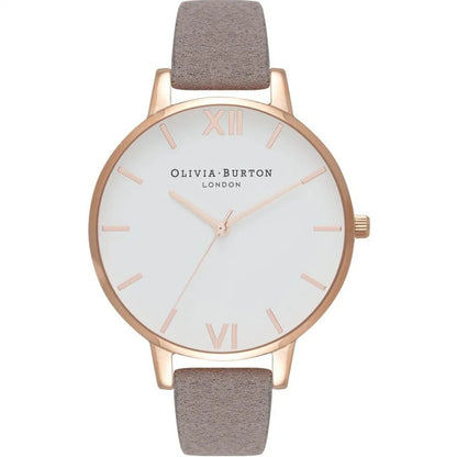 Olivia Burton Gray Watch with Artificial Leather Strap and Pink Accents