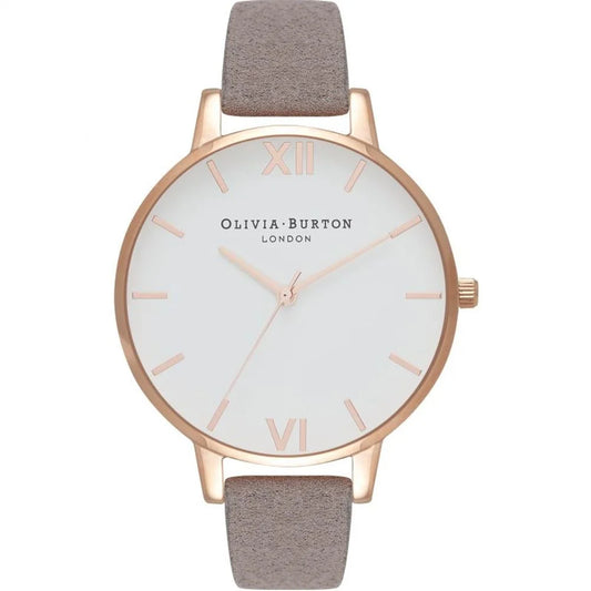 Olivia Burton Gray Watch with Artificial Leather Strap and Pink Accents