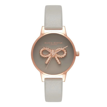 Olivia Burton Gray Watch with Artificial Leather Strap and Pink Accents
