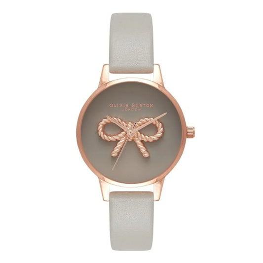 Olivia Burton Gray Watch with Artificial Leather Strap and Pink Accents