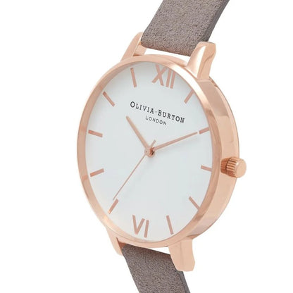 Olivia Burton Gray Watch with Artificial Leather Strap and Pink Accents