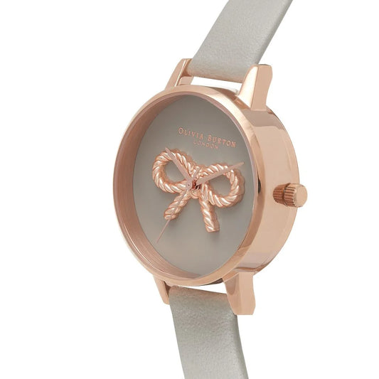 Olivia Burton Gray Watch with Artificial Leather Strap and Pink Accents