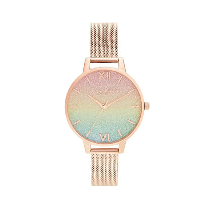 Olivia Burton Multicolor Stainless Steel Pink Mesh Watch 34MM