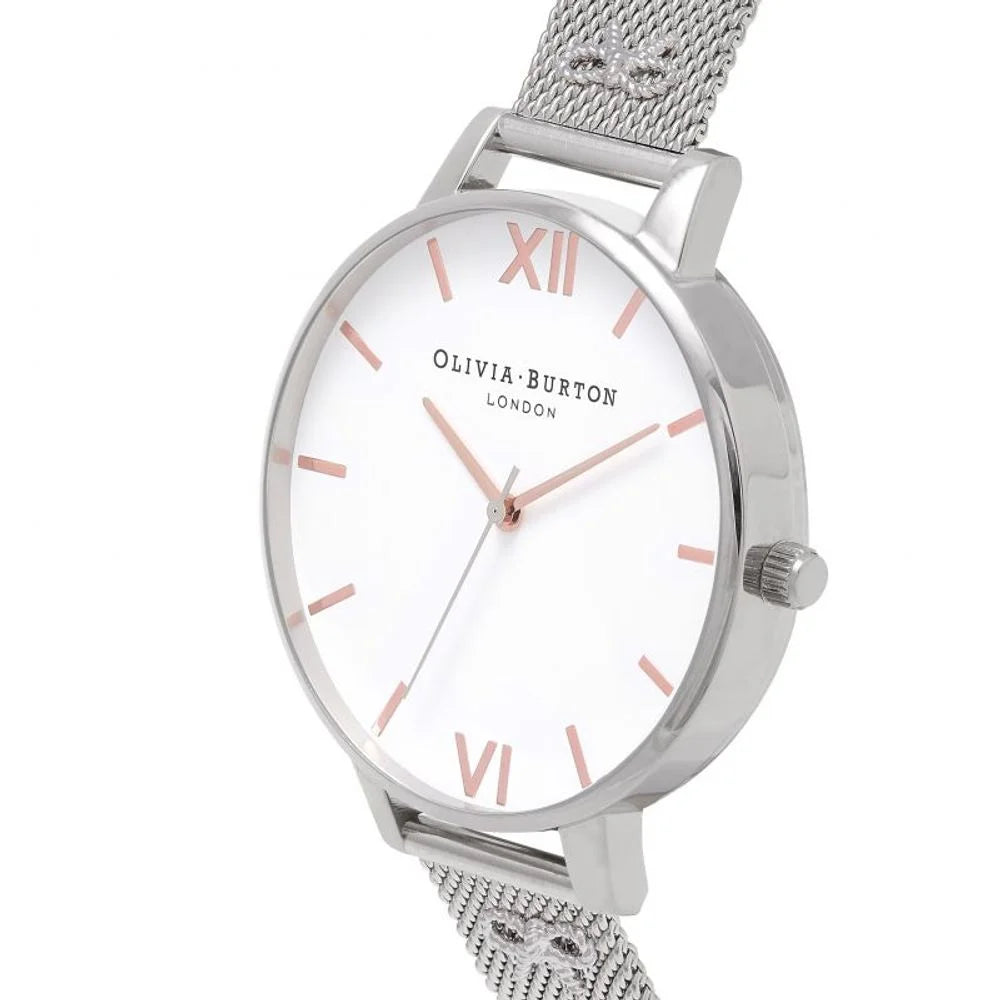 Olivia Burton Silver Stainless Steel Quartz Watch 38mm White Dial