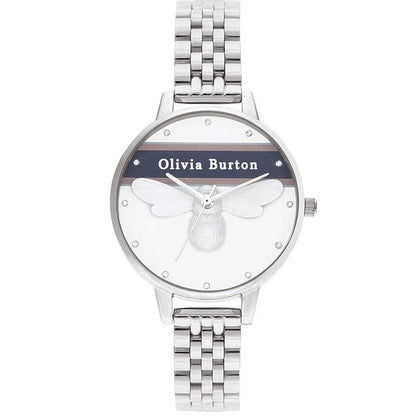 Olivia Burton Silver Stainless Steel Watch with White Dial 34mm