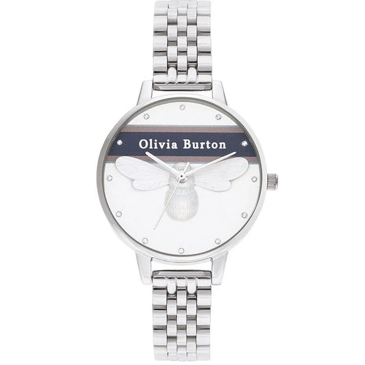 Olivia Burton Silver Stainless Steel Watch with White Dial 34mm