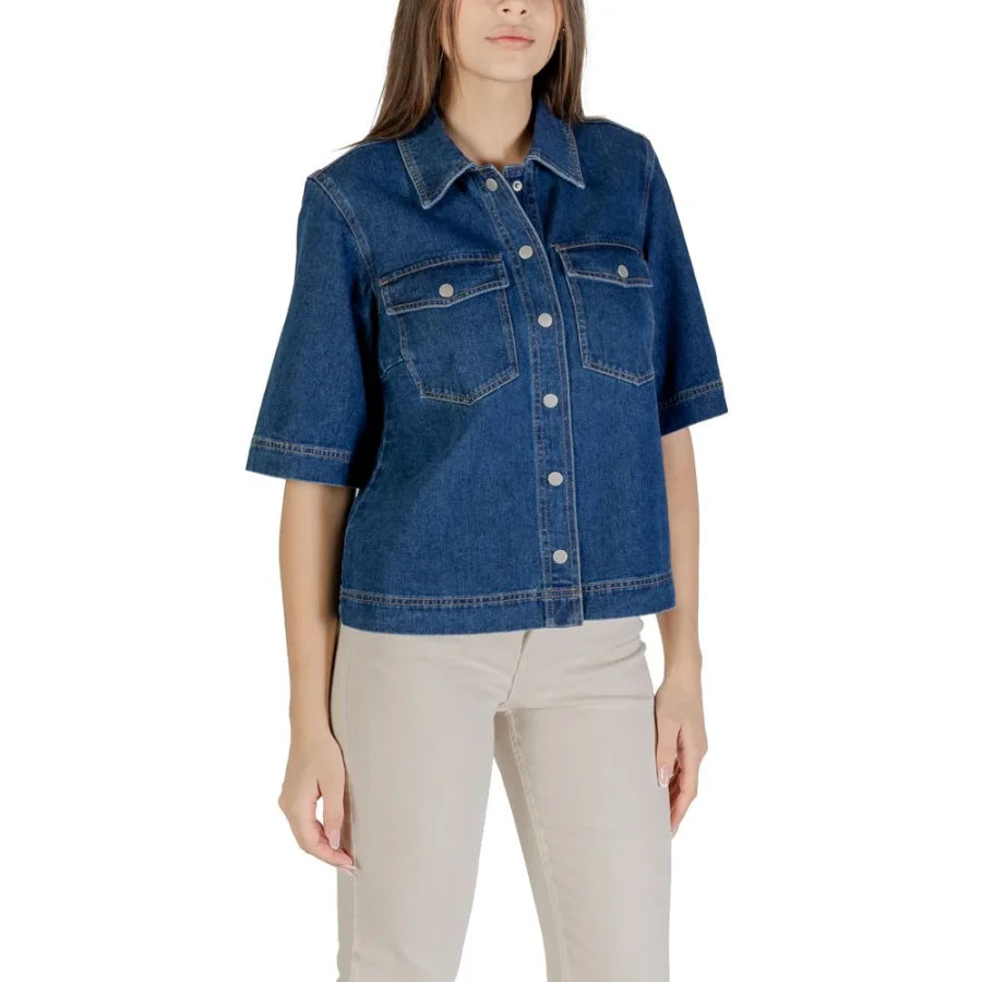 Only Blue Cotton Shortsleeve Shirt