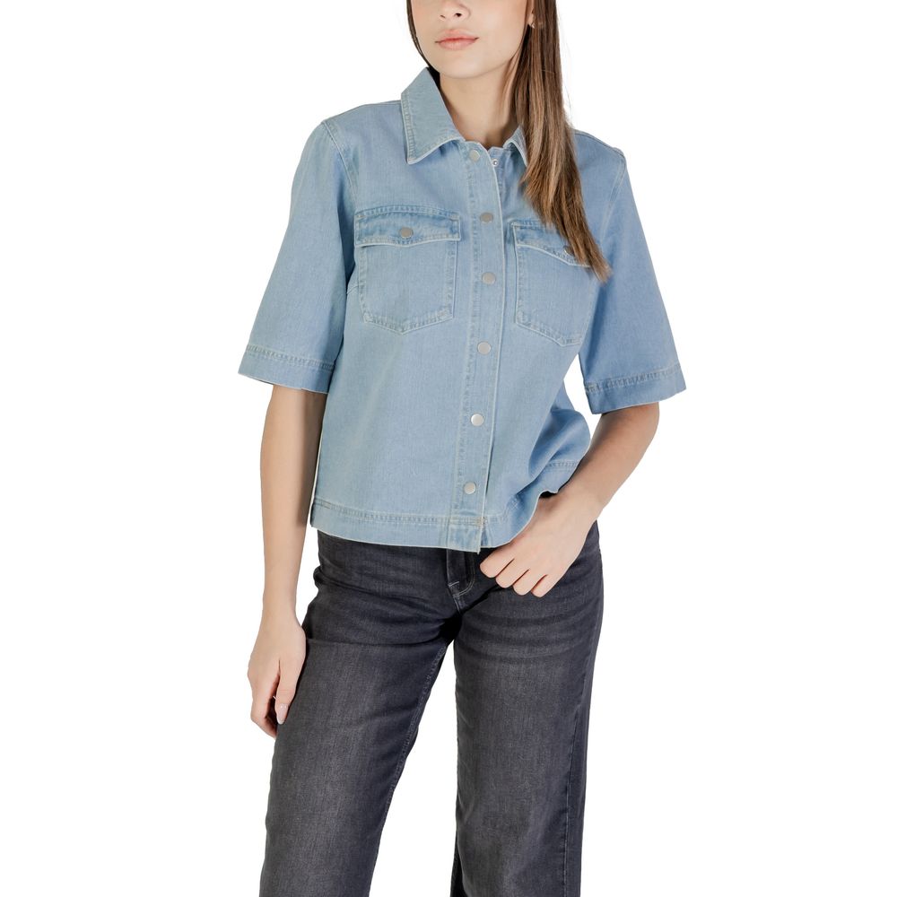 Only Shirts - Light Blue Cotton Shortsleeve Shirt
