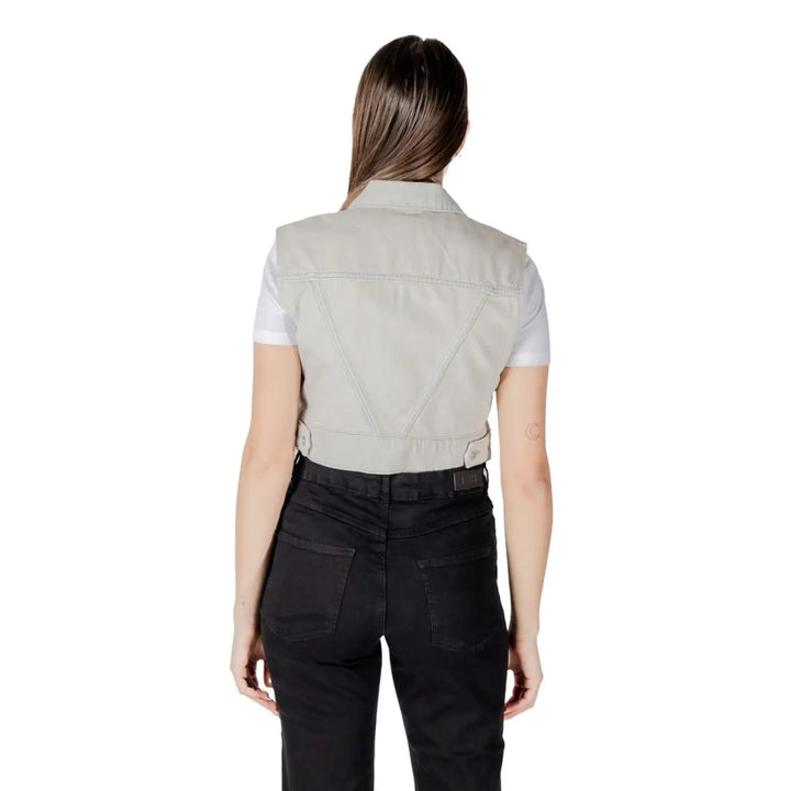 Only Light Blue Cotton Sleeveless Jacket