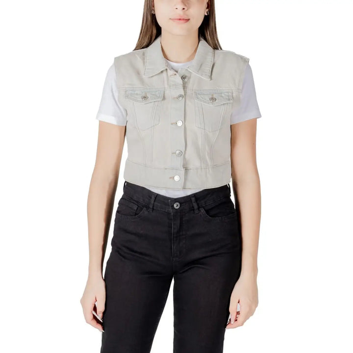 Only Light Blue Cotton Sleeveless Jacket