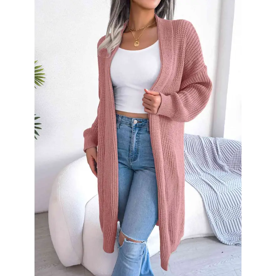 Effortless Elegance Dropped Shoulder Longline Cardigan Clothing Tops Trendsi