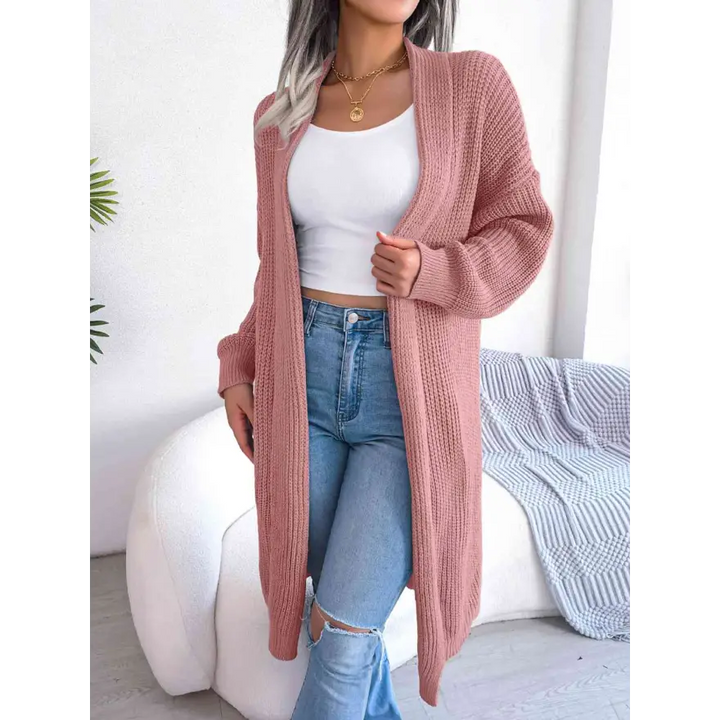 Effortless Elegance Dropped Shoulder Longline Cardigan Clothing Tops Trendsi