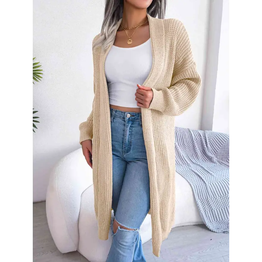 Effortless Elegance Dropped Shoulder Longline Cardigan Clothing Tops Trendsi