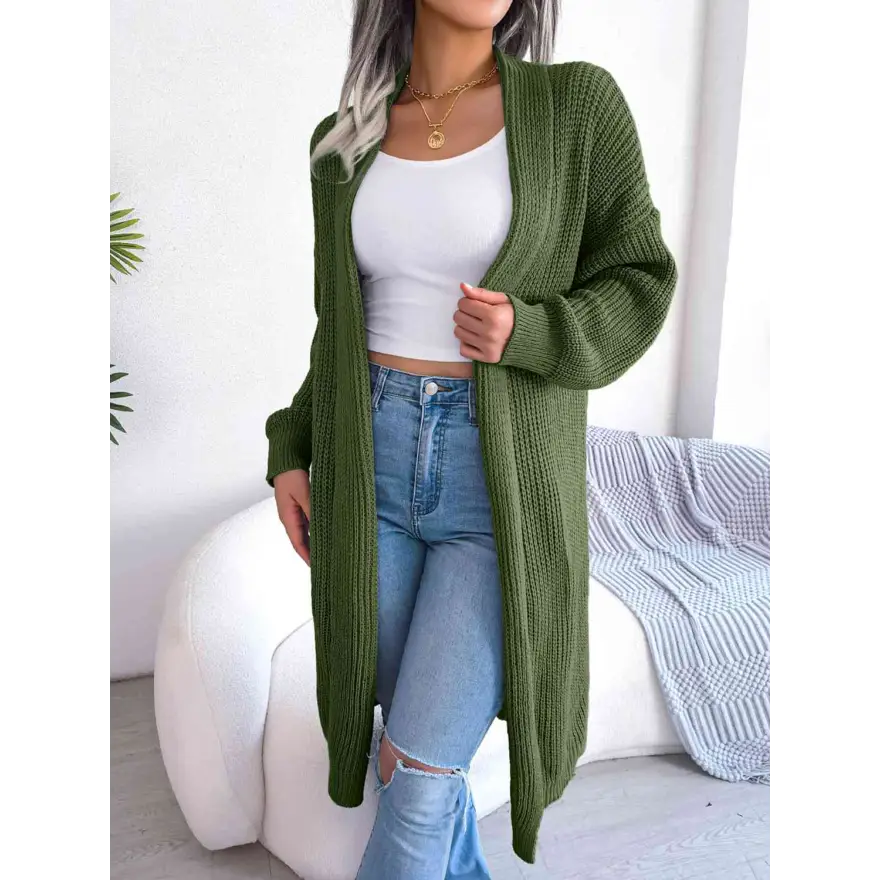 Effortless Elegance Dropped Shoulder Longline Cardigan Clothing Tops Trendsi