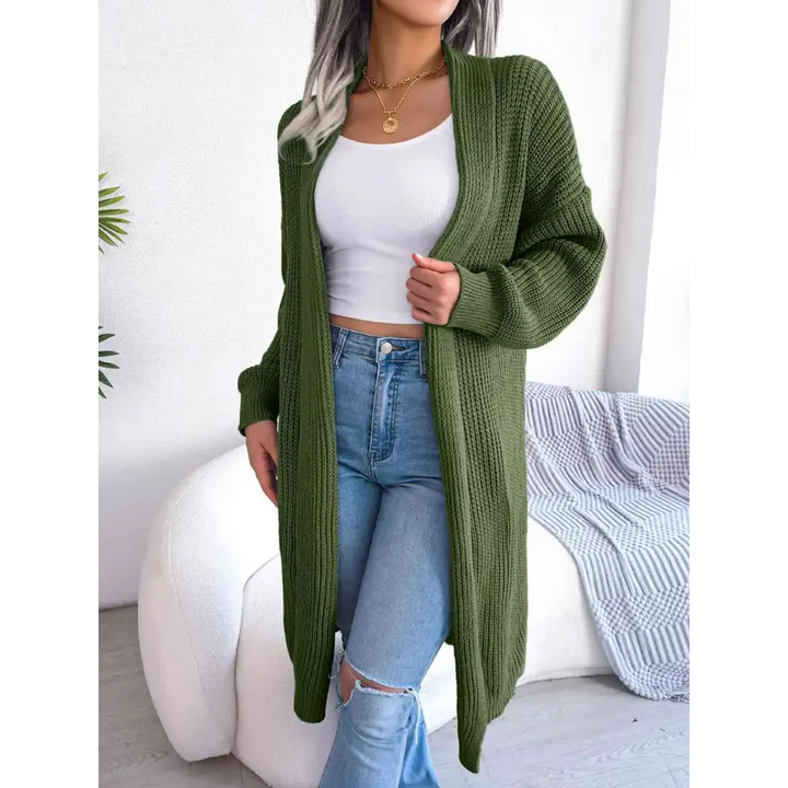 Effortless Elegance Dropped Shoulder Longline Cardigan Clothing Tops Trendsi