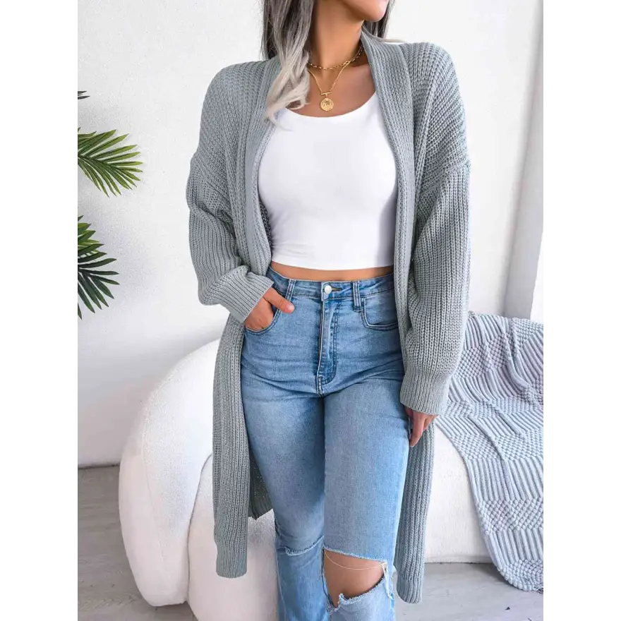 Effortless Elegance Dropped Shoulder Longline Cardigan Clothing Tops Trendsi